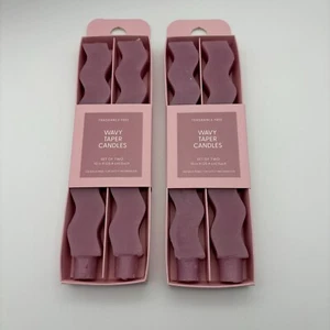 Room Essentials "Pink Crepe" Wavy Shaped Taper Candles, 2ct (x2) Valentine's Day - Picture 1 of 2