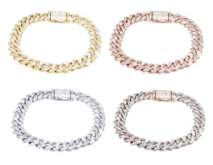 Miami Cuban Link 5 1/2CT Real Diamond Bracelet 10K Gold 10MM 8" - Afbeelding 1 van 12