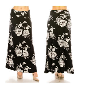 Women's Long Maxi Skirt – Casual Fold Over Elastic Waistband_Soft_Flared Skirt