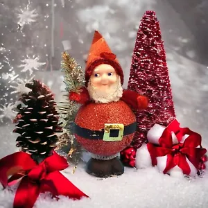 Putz Red Santa Elf Brush Tree Ornament Mica Spun Cotton 1950s Christmas v2 - Picture 1 of 9