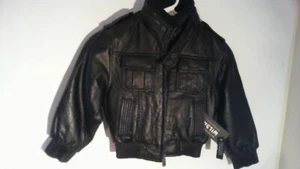 NEW, WILDA-GENUINE  Leather Black Bomber Type Jacket w Inside Lining, KIDS SMALL - Picture 1 of 6