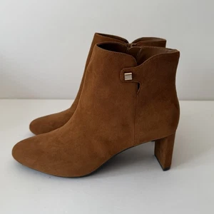Alfani Boots Womens Size 9M Brown Cognac Ankle Block Heel Suede Side Zip Shoes - Picture 1 of 10