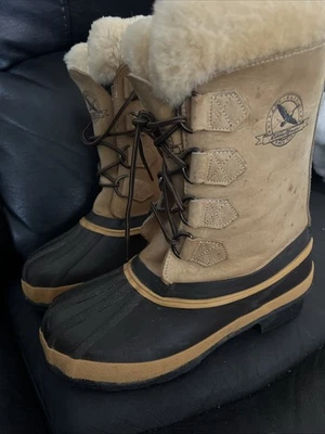 EDDIE BAUER CUERO TOSTADO FORRO LANA MEDIA PANTORRILLA INVIERNO MUJER 8 BOTAS 6647 1682 Foto 1 de 4