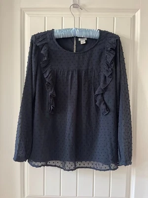 Blusa Mujer Negra Lunares Volantes JCREW Estilo Campesino Manga Transparente Talla 10 Foto 1 de 4