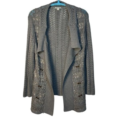 Cárdigan Coldwater Creek Tejido Abierto Grueso Cascada Suéter Mezcla Lana Gris 18 Foto 1 de 4