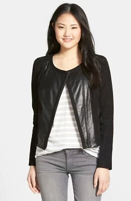 Chaqueta halógena de gamuza y cuero negra talla grande L28302 Foto 1 de 2