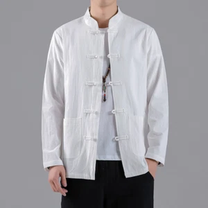 Men Chinese Tang Suit Top Cotton Linen Long Sleeve Shirt Kung Fu Tai Chi Casual - Picture 1 of 16