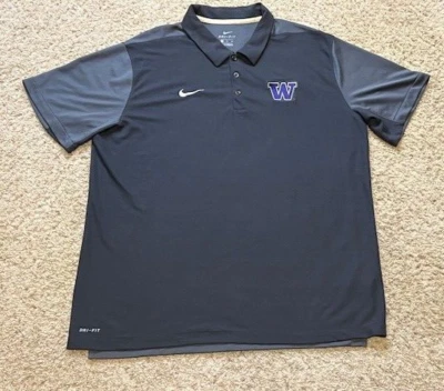 Washington Huskies Nike Dri Fit Dark Gray Polo Shirt Size XXL 2XL Worn - Image 1 of 4