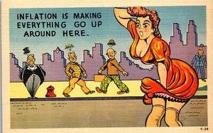 Vtg Humor Postcard  Inflation Is Making Everything Go Up - Woman's Dress Risque  - Picture 1 of 3