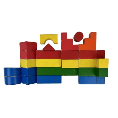 Conjunto de brinquedos blocos empilháveis vintage infantil 31 peças multicoloridos em forma de madeira maciça - Imagem 1 de 4