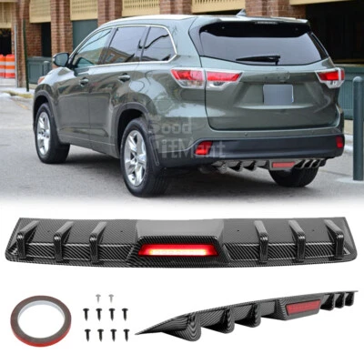 For Toyota Highlander Carbon Fiber Rear Bumper Diffuser Spoiler w/ Brake Light - Image 1 of 4