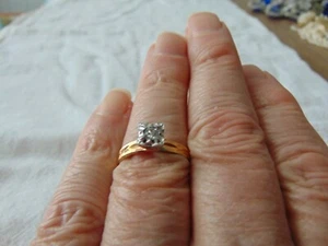 vintage diamond cut engraved solitaire engagement ring sz.9 - Picture 1 of 4