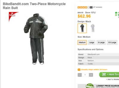 Traje de lluvia para motocicleta BikeBandit de dos piezas Foto 1 de 4