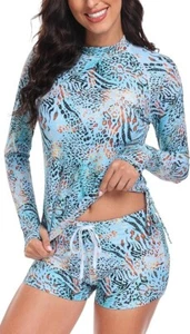 Uniquebella Women's Rash Guard Top and Short Swimsuit Swimming Costume L B4 - Picture 1 of 6