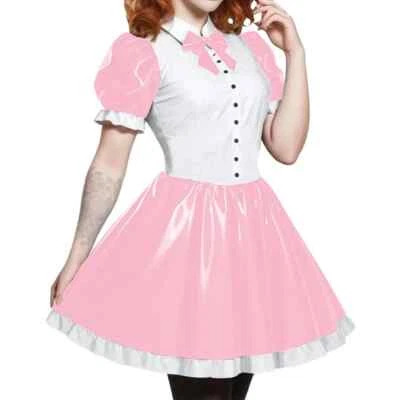 Vestido Lolita Estilo Bonito Talla Grande Elegante Plisado Patchwork Brillante PVC Vestido  Foto 1 de 4