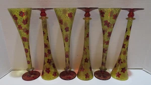 FLAUTI CHAMPAGNE VINTAGE DIPINTI A MANO MURANO ORO GLITTER - SET DI 6-10,5" X 3" - BELLISSIMI - Foto 1 di 9