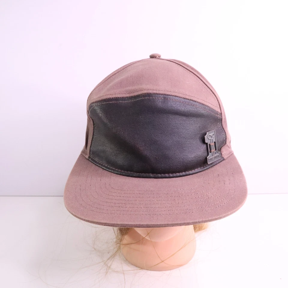 Harley-Davidson Biker Cap Faux Leather 5 Panel Hat Number One Skull Emblem - Image 1 of 4