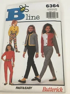 Butterick Sewing Pattern 6364 B Line Girls Jacket Top Pull-On Pants S M L Uncut - Picture 1 of 7