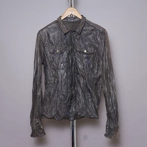 ALL SAINTS Leather Shirt Jacket SMALL Mens Celebrity Overshirt Brown LORRIMER - Picture 1 of 24