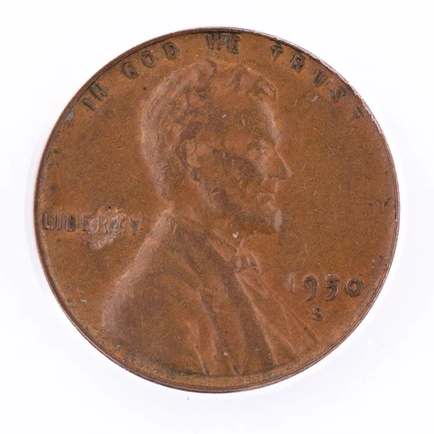 ERROR 1950 S Lincoln Cent ANACS EF45 Struck Through Debris 1c Certified Wheat Cover