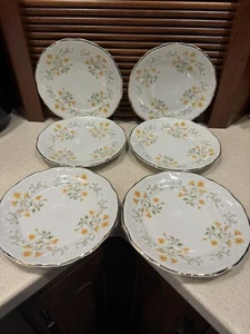 Walbrzych Made in Poland Salad Plates Springtime Yellow Flowers Lot of 6 - Picture 1 of 4