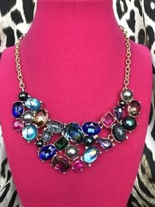 Betsey Johnson Shake It Off Ombre Jewel Cabochon Oil Slick Frontal Necklace $85 - Picture 1 of 7