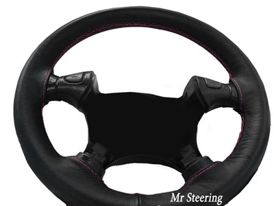 Para Vauxhall Vectra B 95-02 Funda De Volante De Cuero Negro Con Costura Rosa - Imagen 1 de 4