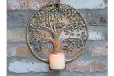 Tree of Life Metal Wall Sconce Candle Holder | Gold | H30 cm - Image 1 of 4