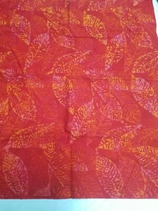 Batik Cotton Fabric - Red/Orange Background w/Leaves 37" L x 44" W - Picture 1 of 1