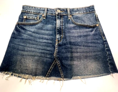 Levis Skirt Womens 30 Dark Wash Blue Denim A-Line Raw Hem Boho Festival 90s - Image 1 of 4