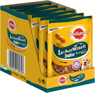 PEDIGREE® Leckerbissen Tasty Minis Junior Frischebeutel mit Huhn 6x125g Snack - Bild 1 von 4