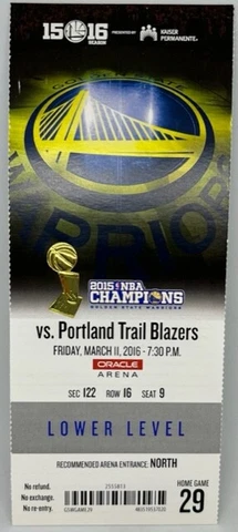 2015-16 Golden State Warriors MINT FULL SEASON TICKET Win #58 73 Win Season RARE Cover