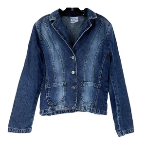 Crazy World Denim Jean Jacket READ SIZE NOTE Sz S Dark Wash Pockets Boho Hipster - Picture 1 of 9