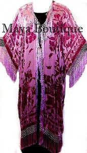 Hand Dyed Kimono Jacket Duster Silk Burnout Velvet Wine Rose Ombre Maya Matazaro - Picture 1 of 2