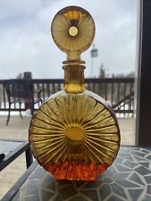 Vintage Amber  Sunburst Glass Empoli Round Bottle Decanter Italy MCM