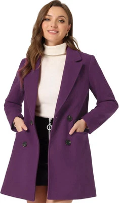 Abrigo de invierno Allegra K púrpura guisante largo medio estilo trinchera talla grande NUEVO Foto 1 de 4