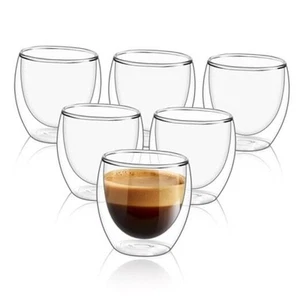 8oz Glass Coffee Mugs Set of Double Walled Insulated Thermal Mugs 6 8.0 ounces - Picture 1 of 7