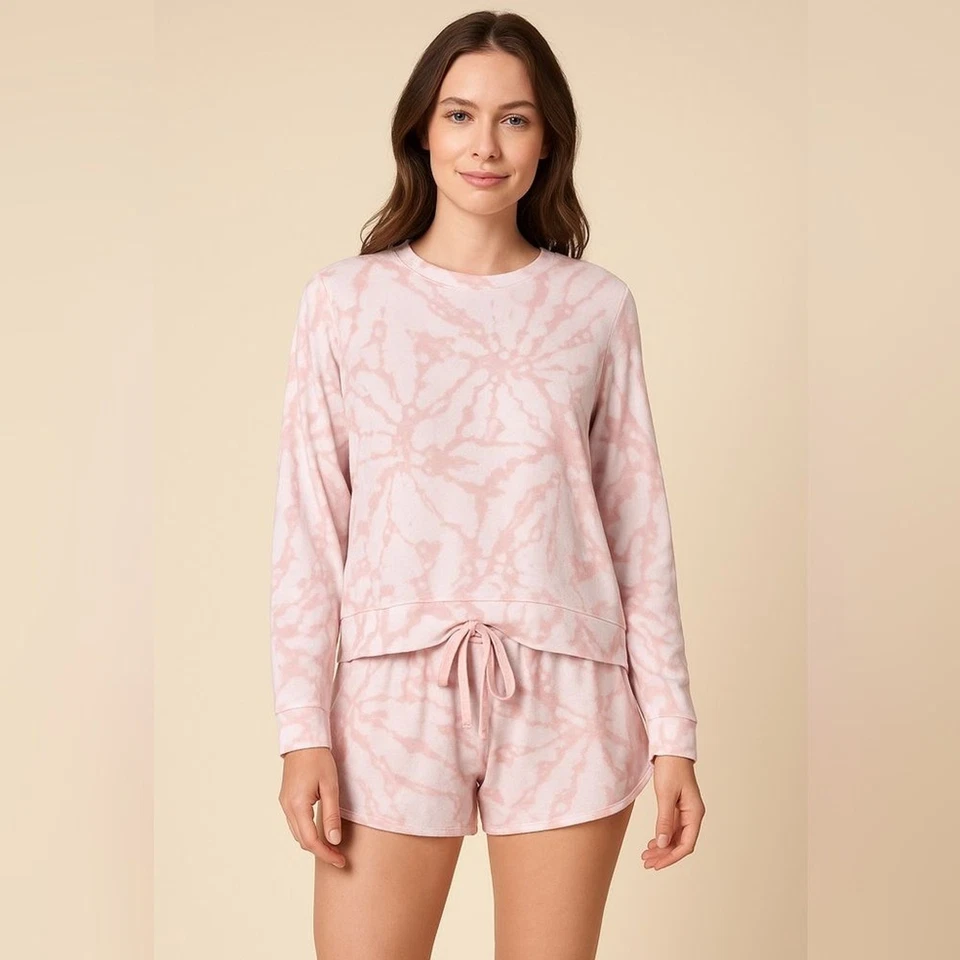 Conjunto de pijama de salón Maidenform rosa tie-dye suave manga larga talla mediana para mujer Foto 1 de 4