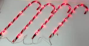 *E) Set of 4 Holiday Candy Cane Light Up Tube Christmas Decoration - Picture 1 of 7