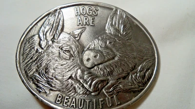 Lewis Buckles Nat Pork Producers 1975 hebilla "Los cerdos son hermosos" Foto 1 de 4