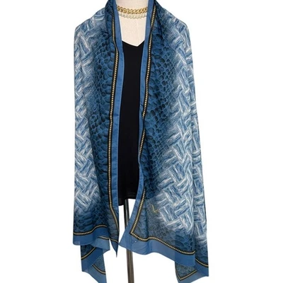 19v69 Italia XL 雪纺围巾裹巾纱笼蛇纹蓝色黄色 34 x 76 — 第 1/4 张图片