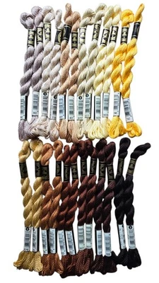 DMC Cotton Perle #3 Lot of 24 Beige Brown Gold Yellow Embroidery Floss Thread - Image 1 of 3