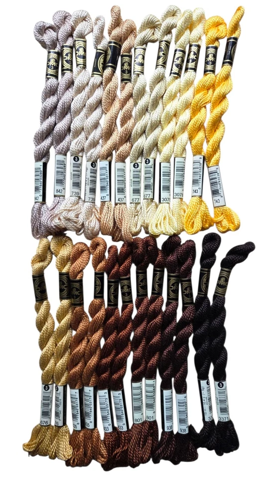 DMC Cotton Perle #3 Lot of 24 Beige Brown Gold Yellow Embroidery Floss Thread - Image 1 of 3