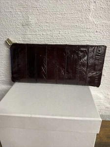 Vintage Brown Soft Genuine Eel Skin Leather Clutch / Wallet - Picture 1 of 9