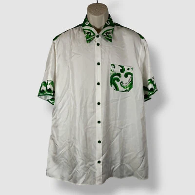 Рубашка на пуговицах мужская Dolce & Gabbana белая шелковая атласная майоликовая отделка размер 42 - Изображение 1 из 4