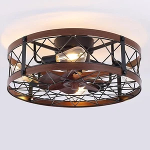 Caged Ceiling Fan with Lights, 20" Small Flush Mount Cage Ceiling Fans with R... - Picture 1 of 9