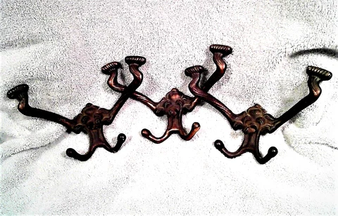 Antique (3) Double Hall Tree Hook Coat Hat Rack Hanger Cast Iron Cover
