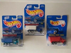 LOT OF 3 HOT WHEELS BLUE CARD PETERBILT DUMP TRUCKS COLLECTOR # 100 1009 190 - Picture 1 of 14