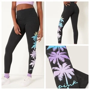 VS VICTORIAS SECRET PINK HIGH WAIST COTTON PANT TIGHT LEGGING SWEATS PALM L - Picture 1 of 11