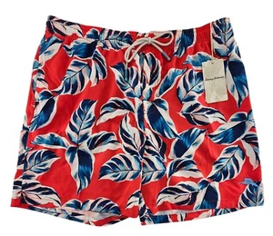 Tommy Bahama Naples Harbor Leaves Swim Trunks Apple Blossom Red 6" Inseam XL NWT - Picture 1 of 8